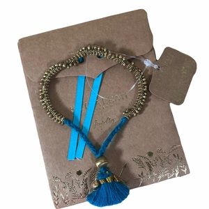 Shiraleah Anthropologie Bracelet Tassel Fringe Kali Blue Turquoise Gold Tassel